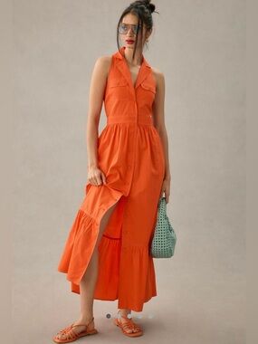 Anthropologie Sleeveless Button-Front Red Maxi Dress